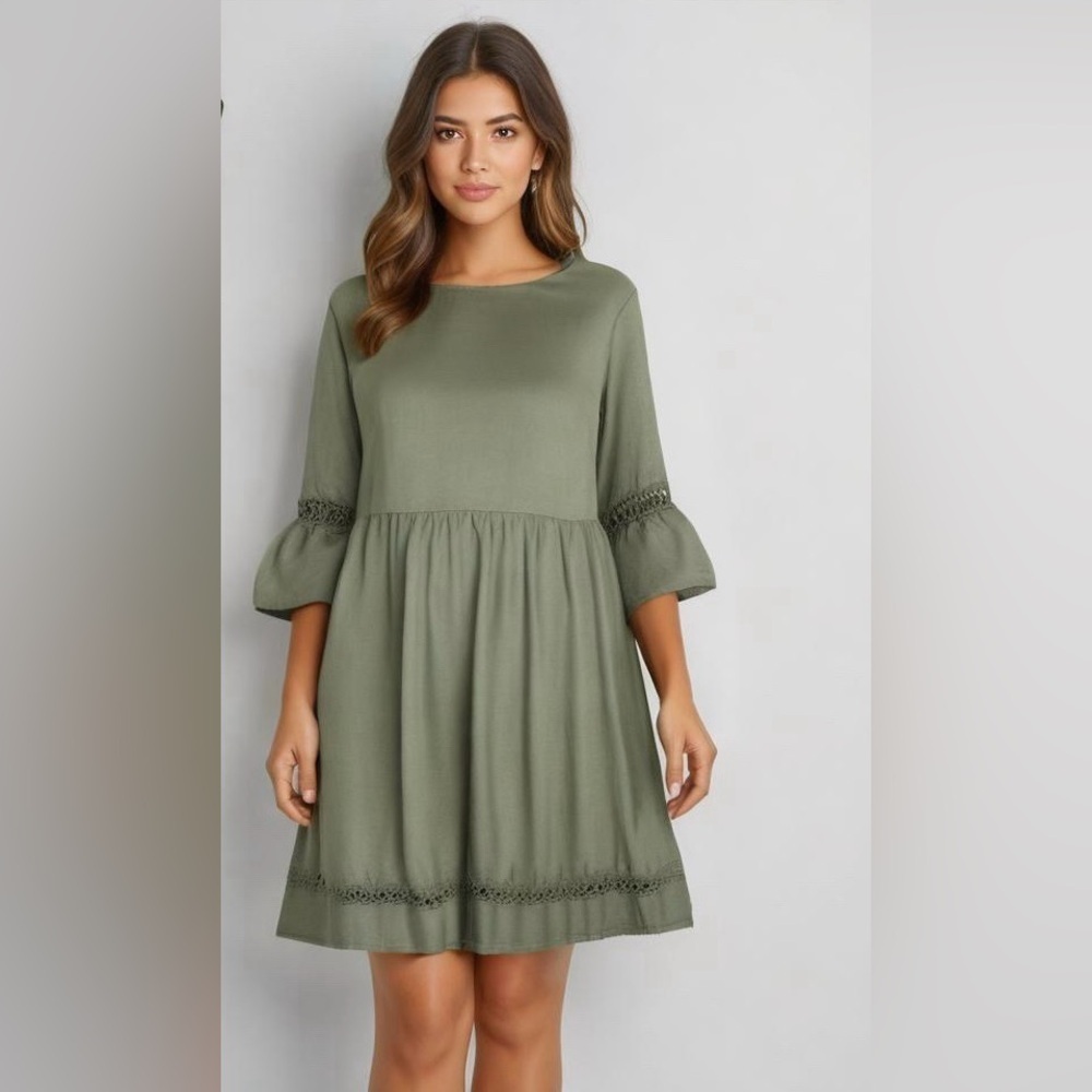 Valentina Naldi Green Made in Italy Tencel Mini Short Crochet Sleeves Size M